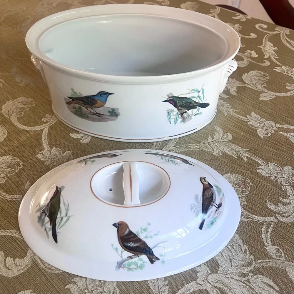 Vintage Louis Lourioux Le Faune birds covered terrine France Fireproof P…